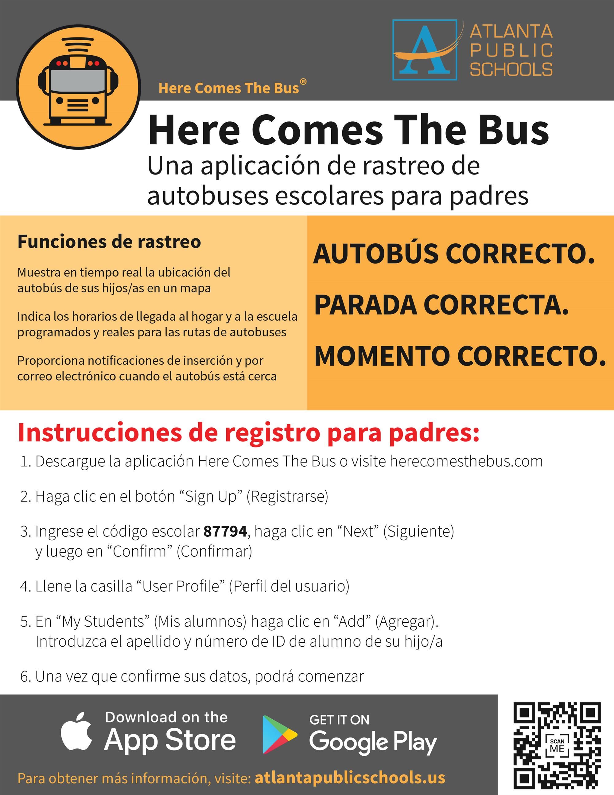 Here Comes the Bus Parent App SPANISH 